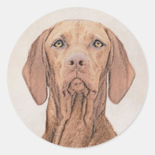 Sticker Rond Peinture Vizsla - Joli art original chien
