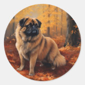 Sticker Rond Pekingese à l'automne Feuilles automne Inspire (Devant)