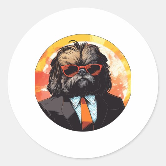 Sticker Rond Pekingese Chien d'affaires (Devant)