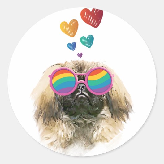 Sticker Rond Pekingese Dog with Hearts Saint-Valentin (Devant)