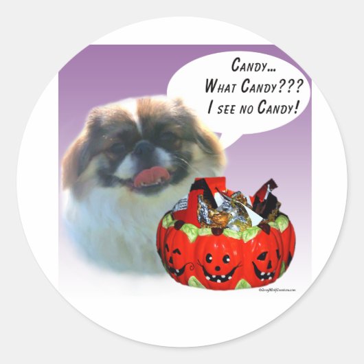 Sticker Rond Pekingese Halloween Candy (Devant)