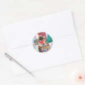Sticker Rond Pékinois dans une maison de Noël enneigée (Enveloppe)