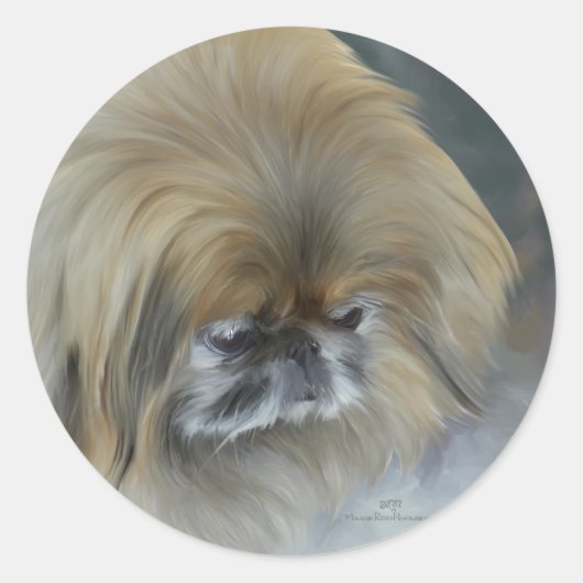 Sticker Rond Pékinois pensif (Devant)