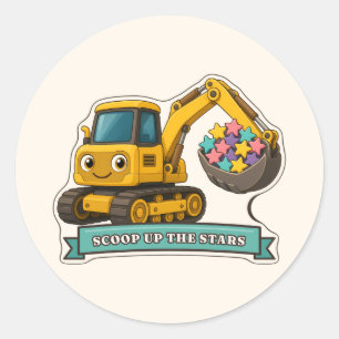 Sticker Rond Pelle jaune souriante ramassant les étoiles