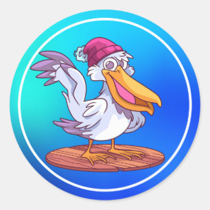 Sticker Rond Pellican de Noël dessiné à la main en dessin animé