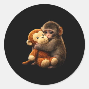 Sticker Rond Peluche de singe bébé poing mignon peluche de sing