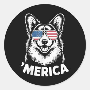 Sticker Rond Pembroke Welsh Corgi 4 juillet ‘merica Patriotique