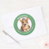 Sticker Rond Pembroke Welsh Corgi en hiver Noël Casquette (Enveloppe)