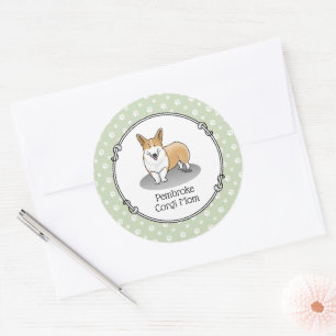 Sticker Rond Pembroke Welsh Corgi Maman (rouge 1) Chien Maman M