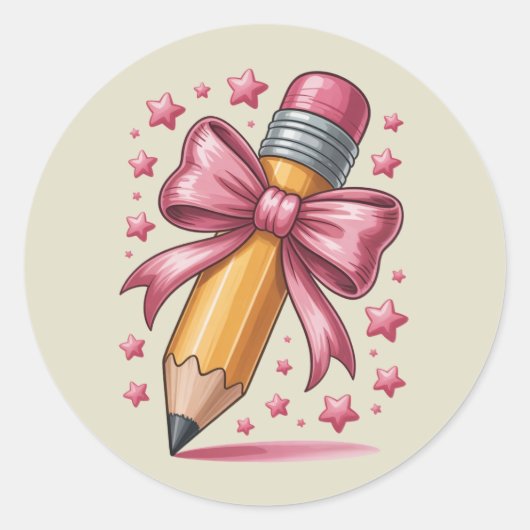 Sticker Rond Pencil Coquette Bow Enseignant Appréciation School (Devant)
