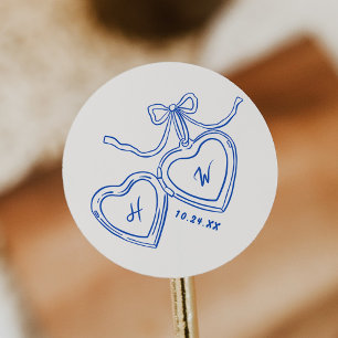 Sticker Rond Pendentif de coeur Bleu Mariage de l'engagement Fa
