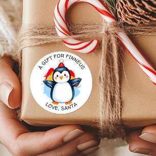 Sticker Rond Pengouin avec chapeau de Père Noël Noël à et de