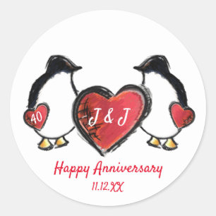 Sticker Rond Penguin 40e anniversaire de mariage de rubis