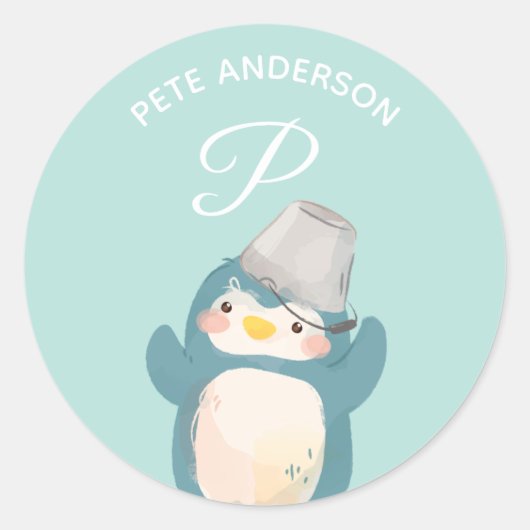 Sticker Rond Penguin ・ Alphabet Monogram Cute School garderie (Devant)