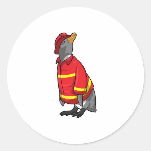 Sticker Rond Penguin as Firefighter with Helmet (Devant)