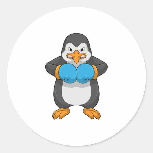 Sticker Rond Penguin at Boxing with Boxing Gloves (Devant)