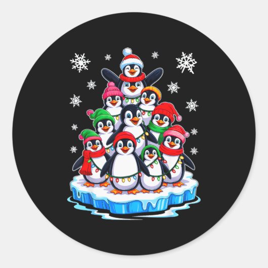 Sticker Rond Penguin Christmas Tree Penguin Lover Xmas For Men (Devant)