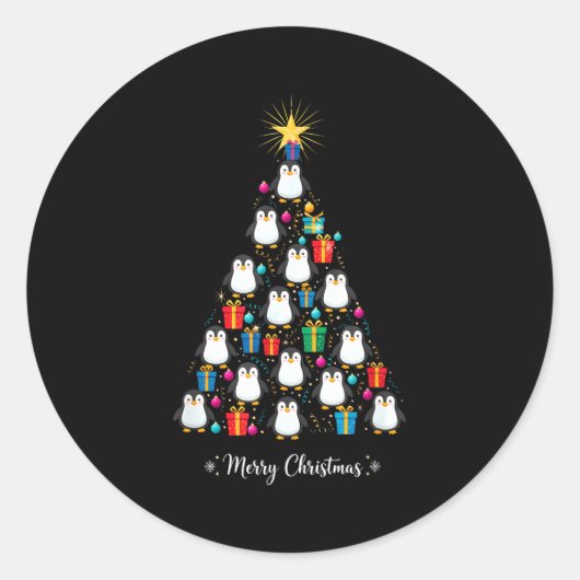 Sticker Rond Penguin Christmas Tree Xmas Day Holiday Men &amp;  (Devant)