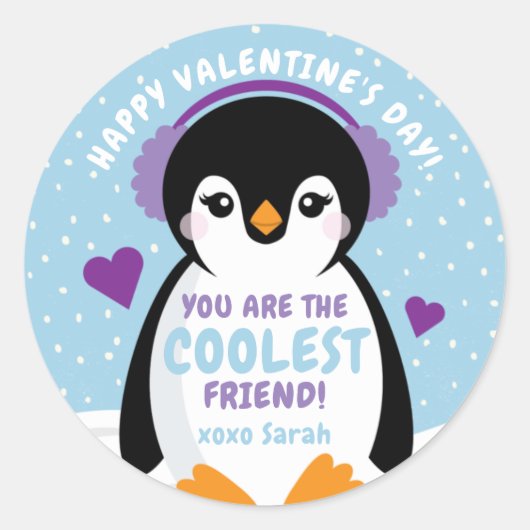 Sticker Rond Penguin Classroom Carte Saint-Valentin pour enfant (Devant)