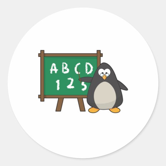 Sticker Rond Penguin comme enseignant avec tableau noir (Devant)