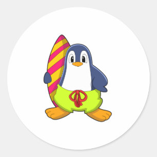 Sticker Rond Penguin comme surfer avec Surfer