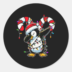 Sticker Rond Penguin Dab Noël Canne de Bonbon Hiver Tout-Petit