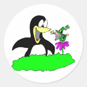 Sticker Rond Penguin et Leprechaun