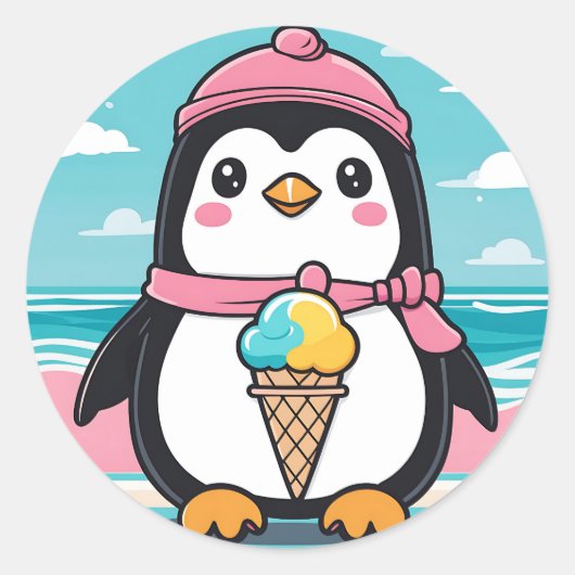 Sticker Rond Penguin Fun Kawaii (Devant)