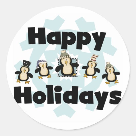 Sticker Rond Penguin Happy Holidays Tshirts et cadeaux (Devant)