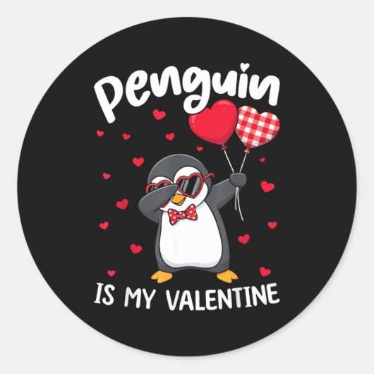 Sticker Rond Penguin Is My Valentine Funny Bird V Day Cute Anim (Devant)
