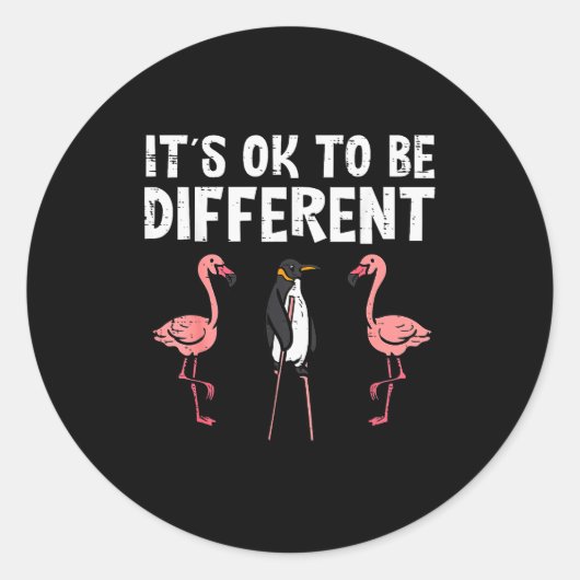 Sticker Rond Penguin Its Okay To Be Different Flamingo Men Wome (Devant)
