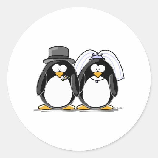 Sticker Rond Penguins de mariée et de chambre (Devant)