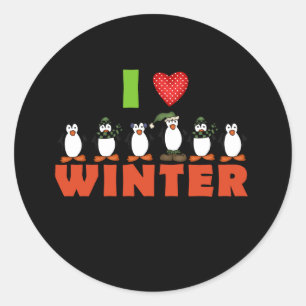 Sticker Rond Penguins I Love Winter Holidays