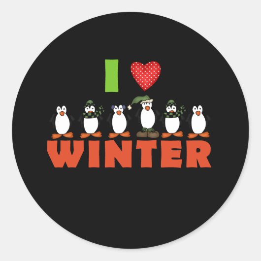 Sticker Rond Penguins I Love Winter Holidays (Devant)