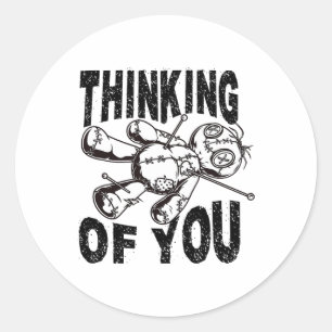 Sticker Rond Penser À Vous Poupée Voodoo Drôle Amusant Hallowee