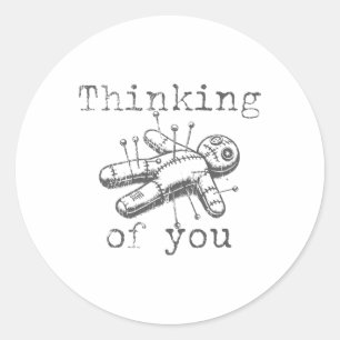 Sticker Rond Penser À Vous Poupée Voodoo Drôle Amusant Hallowee
