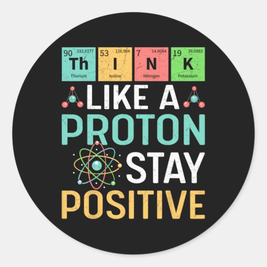 Sticker Rond Pensez comme un proton Restez positif Tableau péri (Devant)