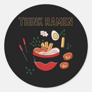 Sticker Rond Pensez ramen ramyun ramyeon. Amateurs de pâtes Noo
