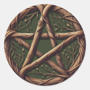 Sticker Rond Pentacle de brindille de bois vert olive mariage w