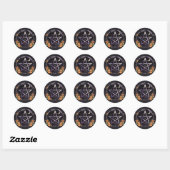 Sticker Rond Pentacle de Samhain et sorcière aux citrouilles d' (Feuille)