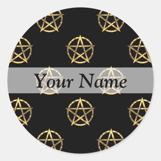 Sticker Rond Pentagramme noir et or (Devant)
