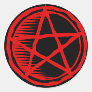 Sticker Rond Pentagramme rouge
