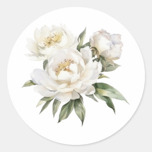 Sticker Rond Peonies blanches