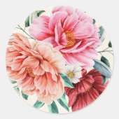 Sticker Rond Peonies de Pêche Rose Bourgogne Feuilles floraux (Devant)