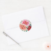 Sticker Rond Peonies de Pêche Rose Bourgogne Feuilles floraux (Enveloppe)