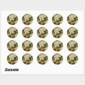 Sticker Rond Peonies et papillon (Feuille)