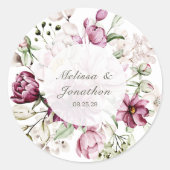 Sticker Rond Peonies rose Bourgogne Mariage floral (Devant)