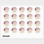 Sticker Rond Peonies roses Bourgogne Floral Feuilles doux 16 (Feuille)