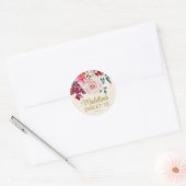 Sticker Rond Peonies roses Bourgogne Floral Feuilles doux 16 (Enveloppe)