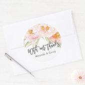 Sticker Rond Peonies roses luxuriantes Merci floral (Enveloppe)